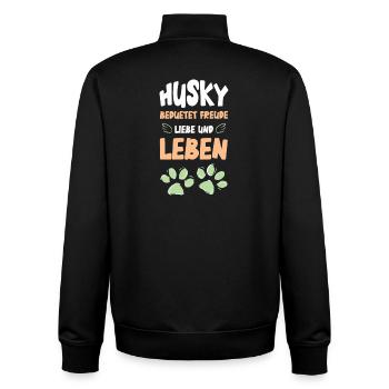 Husky Freude Liebe Leben - Unisex Organic Zip Sweatshirt von Stanley/Stella - Schwarz - Hinten - AI Model Male 185 light (185cm)