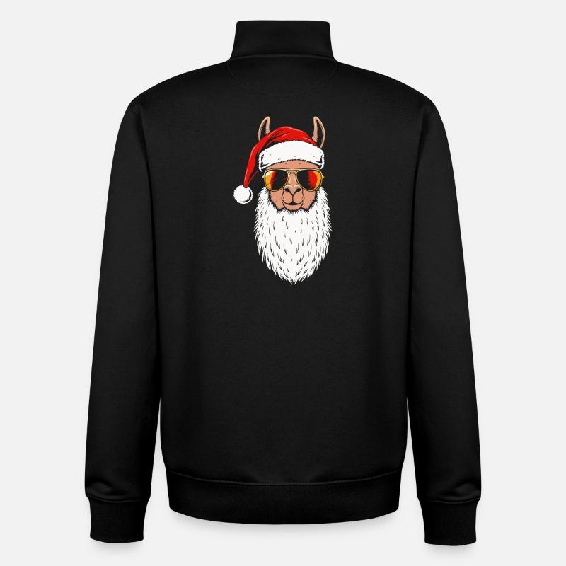 Santa Lama Fun Design Noël - Sweat zippé unisexe en coton bio Stanley/Stella - noir
