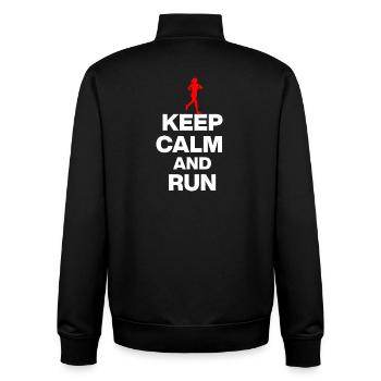 KEEP CALM AND RUN! JOGGING RACING SPORT FIT white - Unisex Organic Zip Sweatshirt by Stanley/Stella - black - Back - AI Model Male 185 light (185cm)
