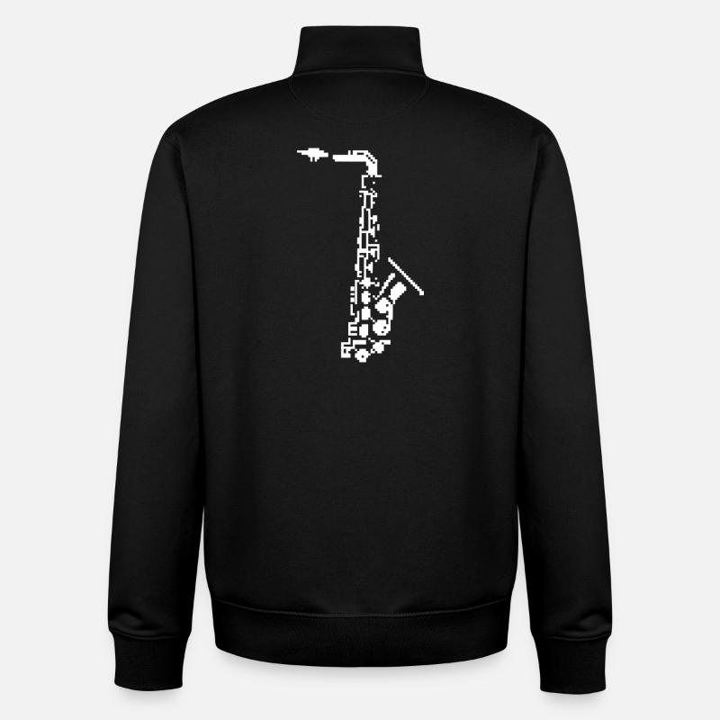 Saxophone Pixel Art - Sweat zippé unisexe en coton bio Stanley/Stella - noir