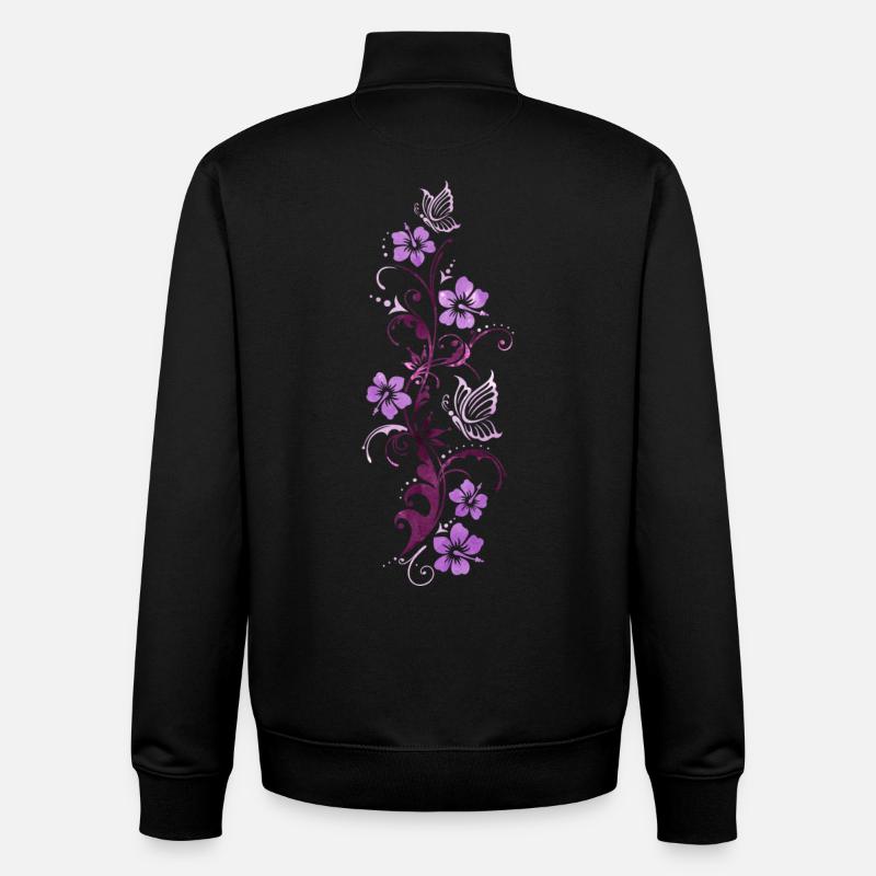 Vrille avec hibiscus et papillons, aquarelle - Sweat zippé unisexe en coton bio Stanley/Stella - noir