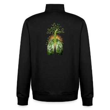 Der Wald, die grüne Lunge.Baum mit Lungenflügel - Unisex Organic Zip Sweatshirt von Stanley/Stella - Schwarz - Hinten - AI Model Male 185 light (185cm)