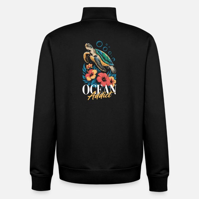 Sea Turtle Ocean Addict Design - Sweat zippé unisexe en coton bio Stanley/Stella - noir