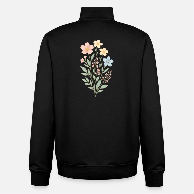 Aquarelles pastel de fleurs sauvages - Sweat zippé unisexe en coton bio Stanley/Stella - noir