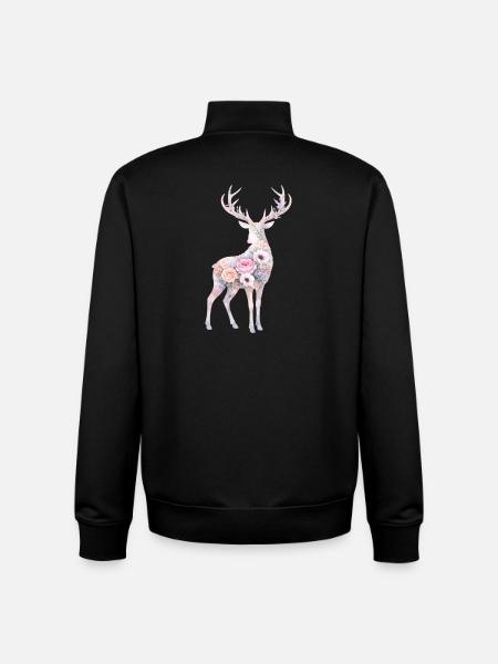 Hirsch Aquarell Silhouette Blumen - Unisex Organic Zip Sweatshirt von Stanley/Stella - Schwarz