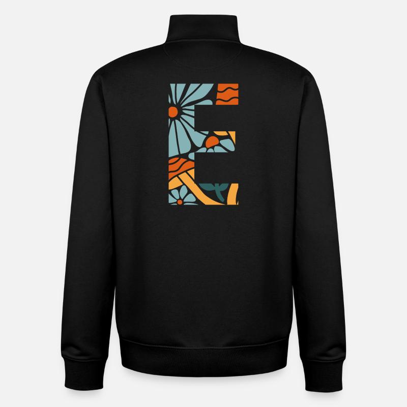 Letter e flowers groovy gift idea - Unisex Organic Zip Sweatshirt by Stanley/Stella - black