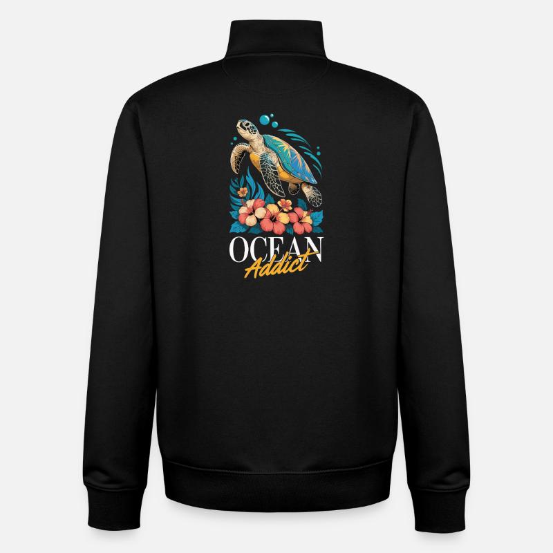 Sea Turtle Ocean Addict Design - Sweat zippé unisexe en coton bio Stanley/Stella - noir