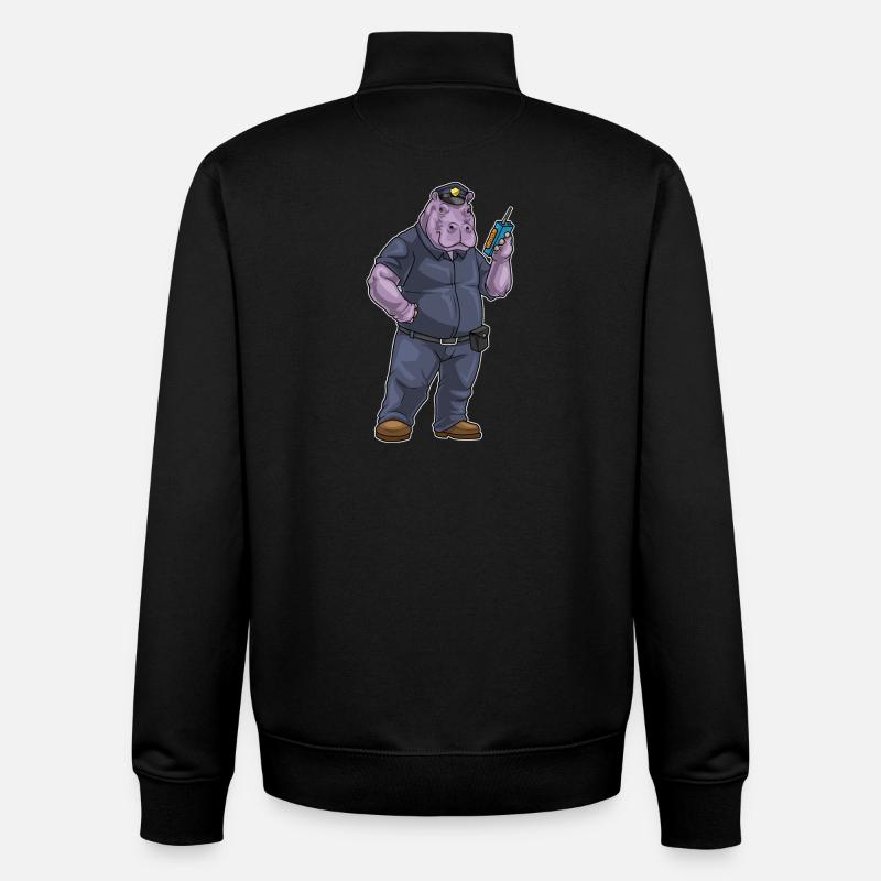 Hippopotame Policier Microphone Police - Sweat zippé unisexe en coton bio Stanley/Stella - noir