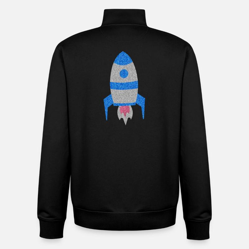 Blue Silver Glitter Space Rocket - Unisex Organic Zip Sweatshirt by Stanley/Stella - black