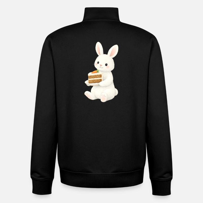 Bunny with carrot cake illustration - Unisex Organic Zip Sweatshirt by Stanley/Stella - black