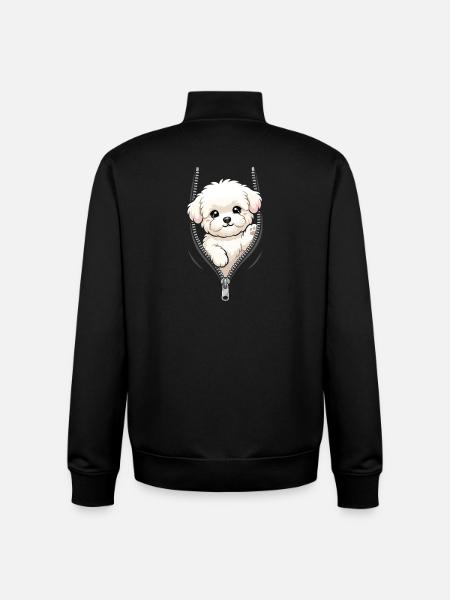 Bichon Fris looks through zipper - Unisex Organic Zip Sweatshirt by Stanley/Stella - black