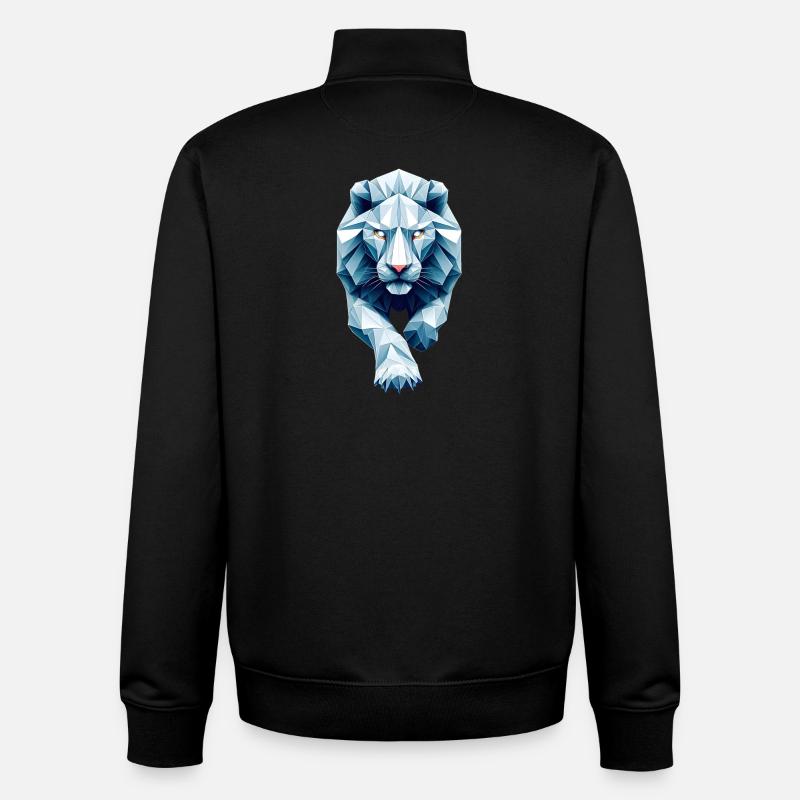 lion blanc bleu de face origami géométrique 3d - Sweat zippé unisexe en coton bio Stanley/Stella - noir