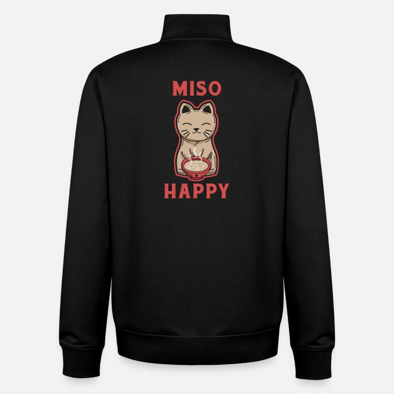 MISO Happy Japanese Cat - Sweat zippé unisexe en coton bio Stanley/Stella - noir