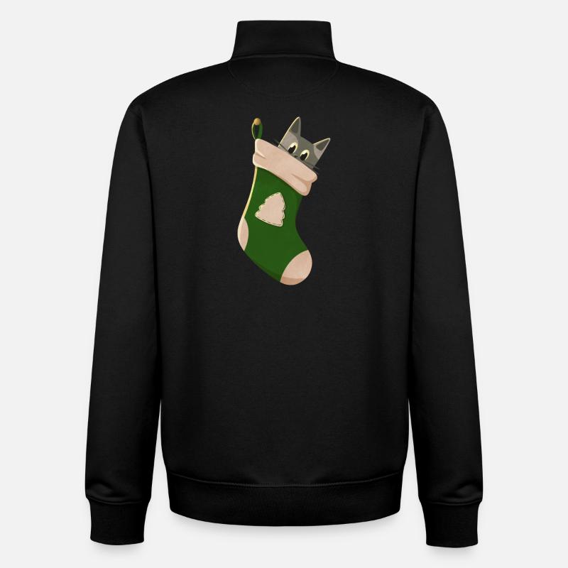 Graue Katze in grünem Stiefel - Unisex Organic Zip Sweatshirt von Stanley/Stella - Schwarz