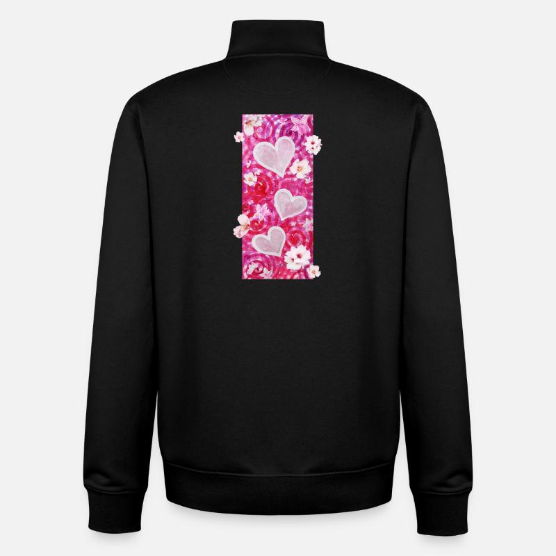 Coeurs en fleurs d’amandier - Sonja Ariel von Staden - Sweat zippé unisexe en coton bio Stanley/Stella - noir