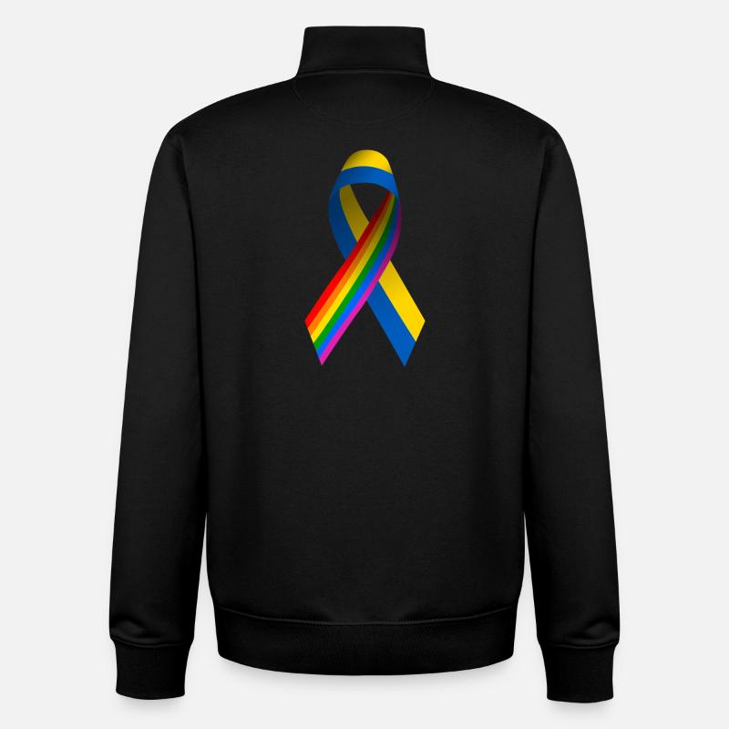 Ukrainische Schleife mit Regenbogenfahne - Unisex Organic Zip Sweatshirt von Stanley/Stella - Schwarz