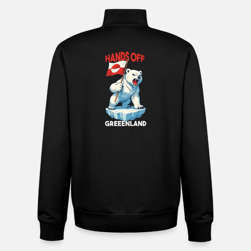 Pas les mains sur le Groenland - Sweat zippé unisexe en coton bio Stanley/Stella - noir