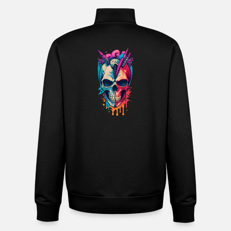 Crâne - Sweat zippé unisexe en coton bio Stanley/Stella - noir