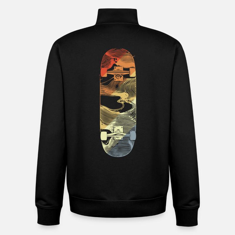 Dessin de skateboard rétro - Sweat zippé unisexe en coton bio Stanley/Stella - noir