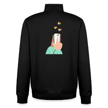 Pride Herzen am Smartphone - Unisex Organic Zip Sweatshirt von Stanley/Stella - Schwarz - Hinten - AI Model Male 185 light (185cm)