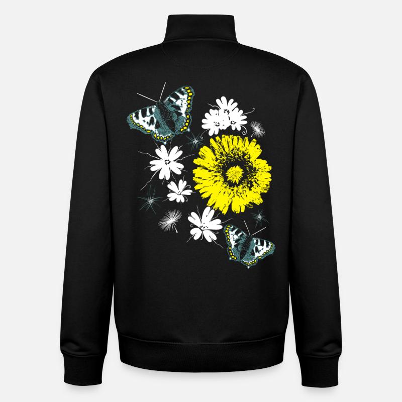 Fleurs Chrysanthèmes Papillons Été - Sweat zippé unisexe en coton bio Stanley/Stella - noir