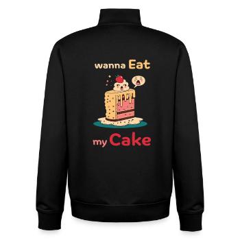 Gâteau effronté design amusant - Sweat zippé unisexe en coton bio Stanley/Stella - noir - Dos - AI Model Male 185 light (185cm)