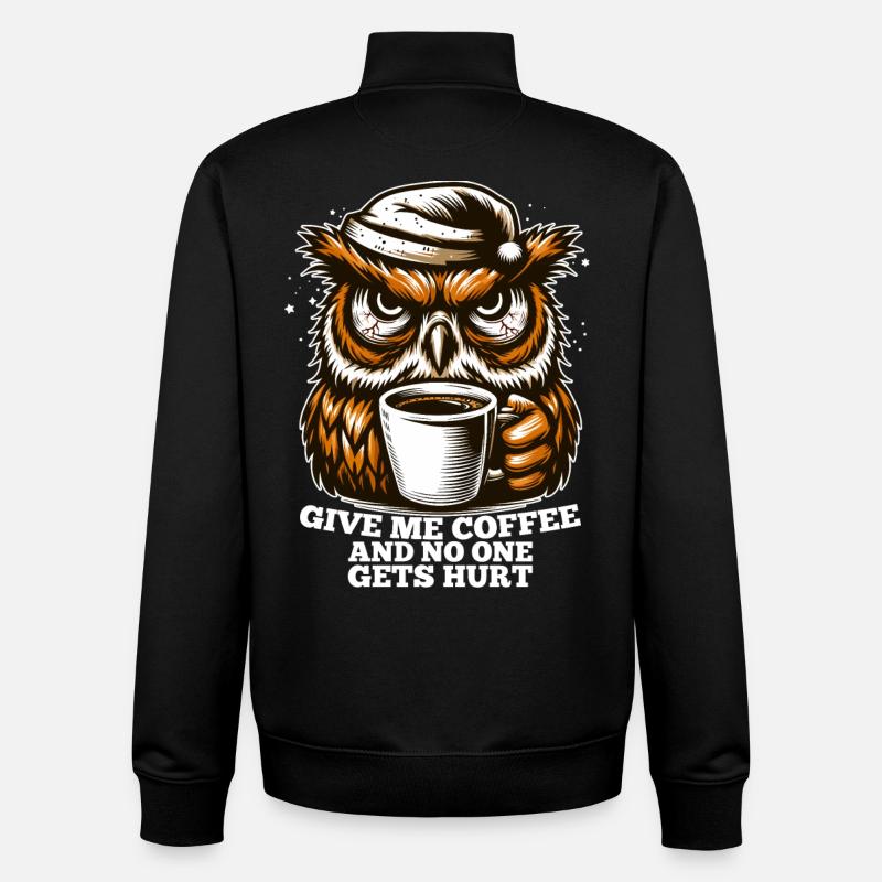 Owl Coffee Tired Gift - Unisex Organic Zip Sweatshirt by Stanley/Stella - black