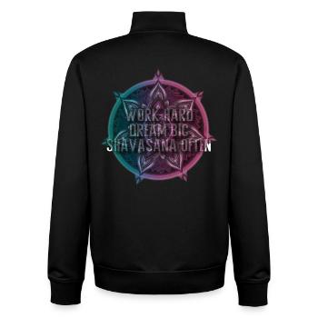 Work Hard Dream Big Shavasana Often - Unisex Organic Zip Sweatshirt von Stanley/Stella - Schwarz - Hinten - AI Model Male 185 light (185cm)