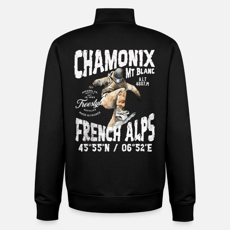 Skateboarder Chamonix Mont Blanc - Sweat zippé unisexe en coton bio Stanley/Stella - noir