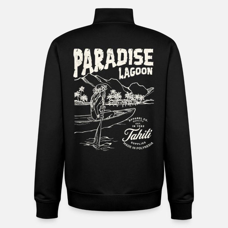 Paradise Lagoon Illustration - Sweat zippé unisexe en coton bio Stanley/Stella - noir