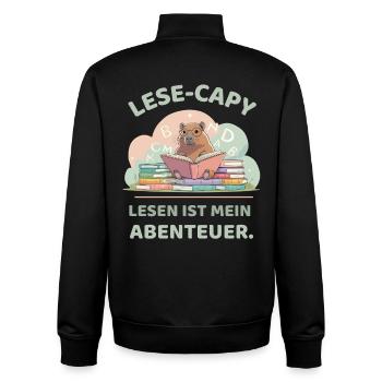 Capybara lisant entre des piles de livres - Sweat zippé unisexe en coton bio Stanley/Stella - noir - Dos - AI Model Male 185 light (185cm)