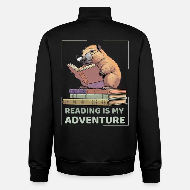 Capybara en lisant -Aventure de lecture - Sweat zippé unisexe en coton bio Stanley/Stella - noir