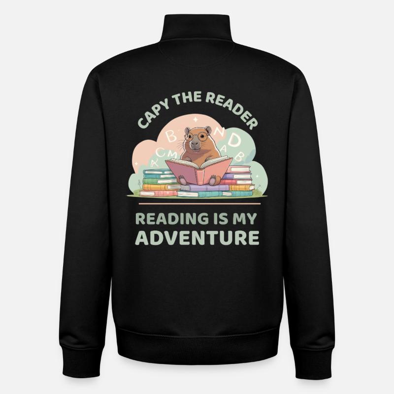 Capybara while reading - Reading adventure - Unisex Organic Zip Sweatshirt by Stanley/Stella - black