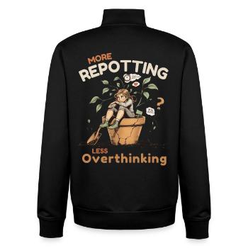 Overthinking? Zeit für’s Umtopfen! - Unisex Organic Zip Sweatshirt von Stanley/Stella - Schwarz - Hinten - AI Model Male 185 light (185cm)