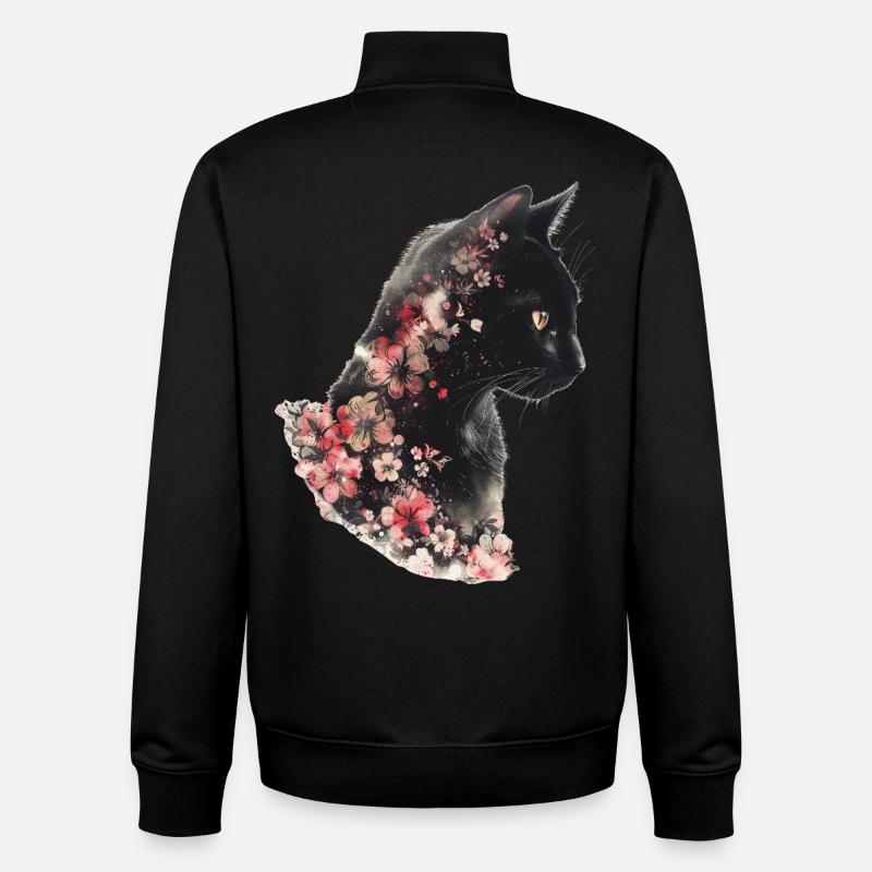 Fleurs de chat - Sweat zippé unisexe en coton bio Stanley/Stella - noir