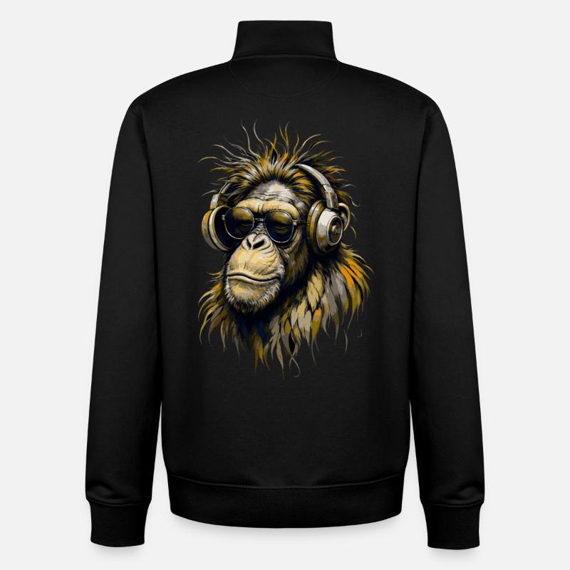 Singe cool avec des écouteurs - Sweat zippé unisexe en coton bio Stanley/Stella - noir