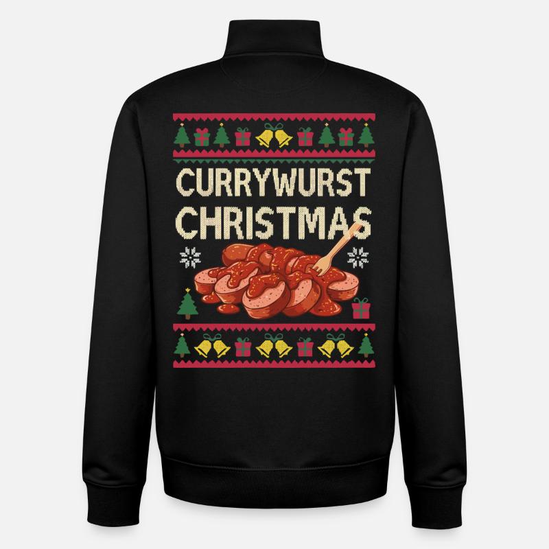Merry Currymas Currywurst Christmas Xmas Sausage - Unisex Organic Zip Sweatshirt by Stanley/Stella - black