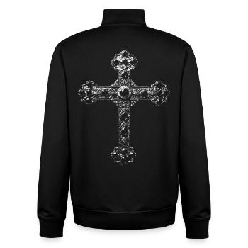 Schwarz-Weiß verziertes mittelalterliches Kreuz - Unisex Organic Zip Sweatshirt von Stanley/Stella - Schwarz - Hinten - AI Model Male 185 light (185cm)