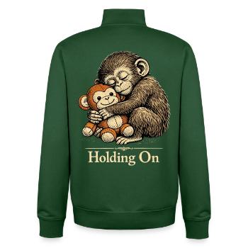 Punch Macaque Holding On Emotional Monkey Plush - Unisex Organic Zip Sweatshirt by Stanley/Stella - bottle green - Back - AI Model Male 185 dark (185cm)