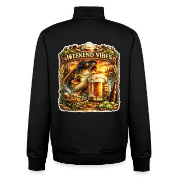 Wochenendstimmung – Lustiges Karpfenfischen-Bierdesign - Unisex Organic Zip Sweatshirt von Stanley/Stella - Schwarz - Hinten - AI Model Male 185 light (185cm)