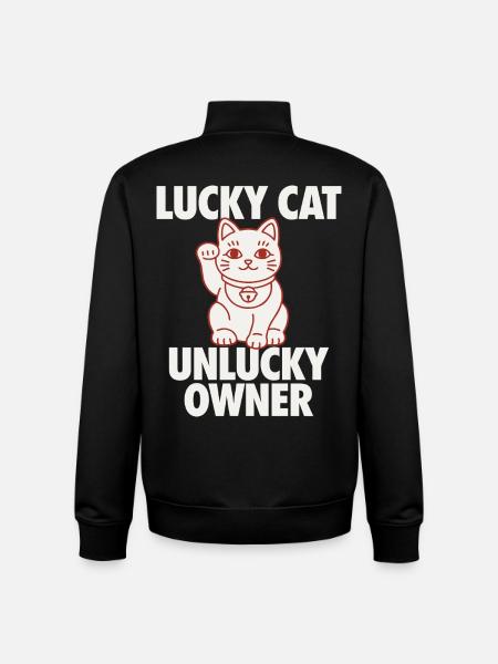Lucky Cat Unlucky Owner Funny - Unisex Organic Zip Sweatshirt by Stanley/Stella - black