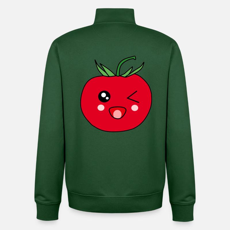 Drôle de Tomate avec Visage Kawaii Cadeau - Sweat zippé unisexe en coton bio Stanley/Stella - vert bouteille