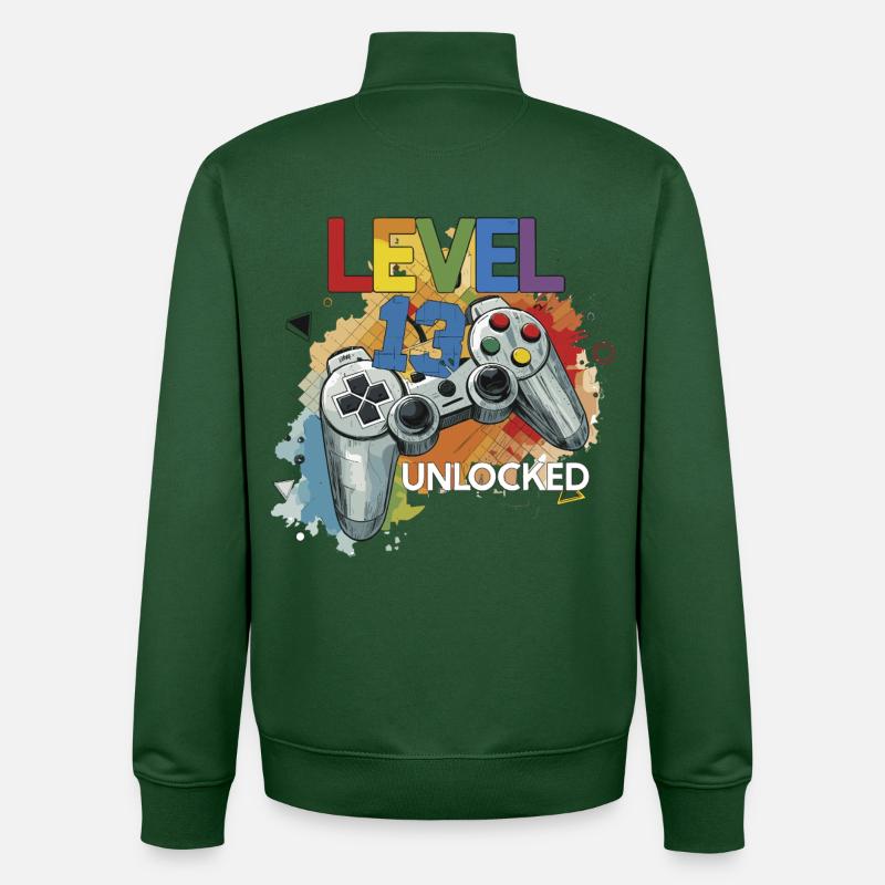 Level 13 Freigeschaltet Controller Graffiti Geburt - Unisex Organic Zip Sweatshirt von Stanley/Stella - Flaschengrün