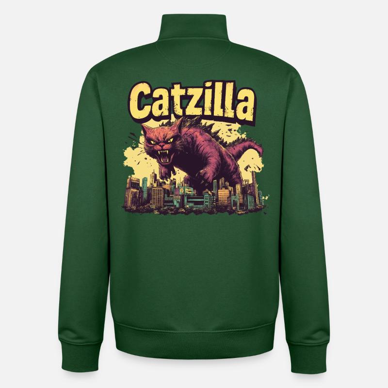 Catzilla-Skyline-Monster - Unisex Organic Zip Sweatshirt von Stanley/Stella - Flaschengrün