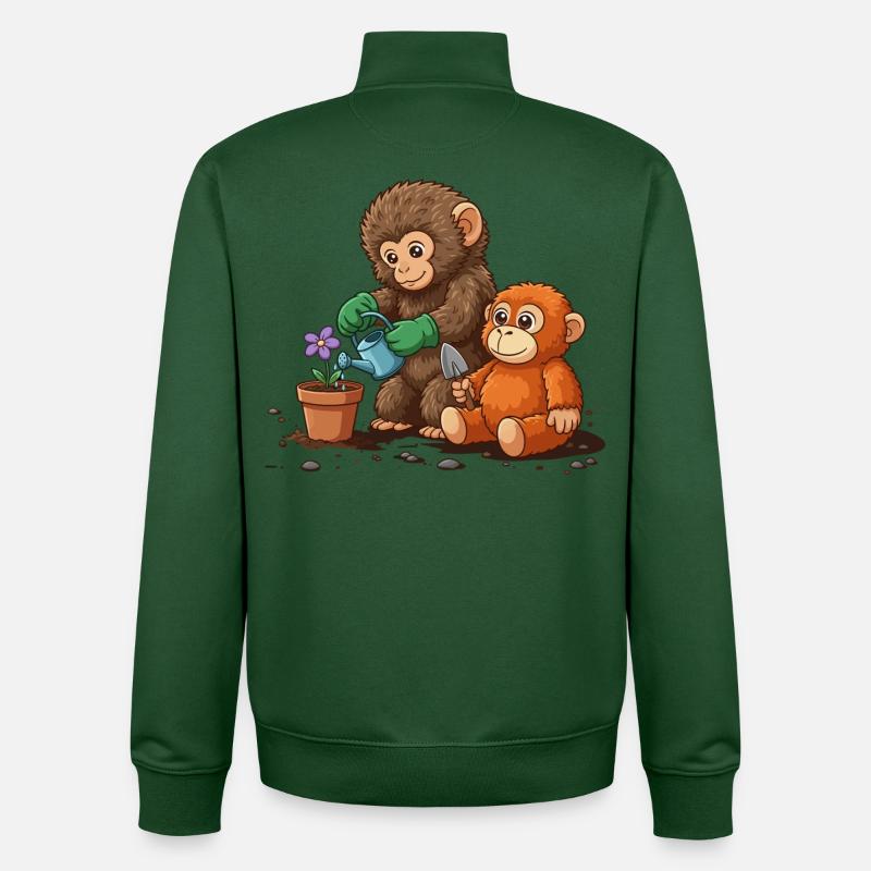 the monkey punch - Affe Gartenarbeit - Unisex Organic Zip Sweatshirt von Stanley/Stella - Flaschengrün