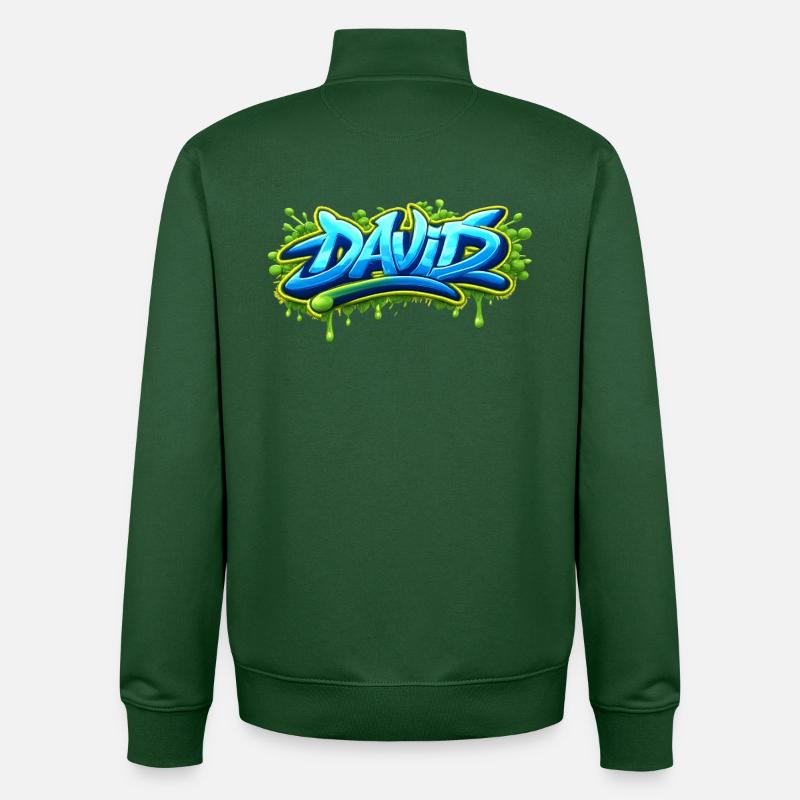 Graffiti name DAVID printable on everything  - Sweat zippé unisexe en coton bio Stanley/Stella - vert bouteille