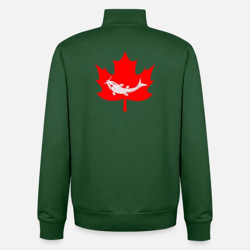 Logo du poisson-feuille d’érable du Canada - Sweat zippé unisexe en coton bio Stanley/Stella - vert bouteille