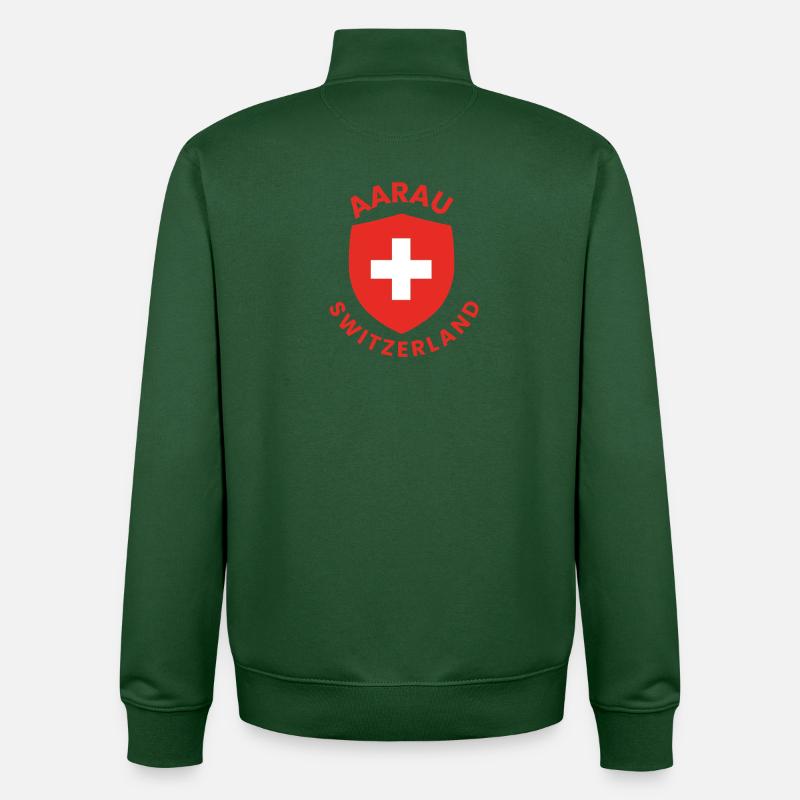 Conception du bouclier d’Aarau Suisse - Sweat zippé unisexe en coton bio Stanley/Stella - vert bouteille