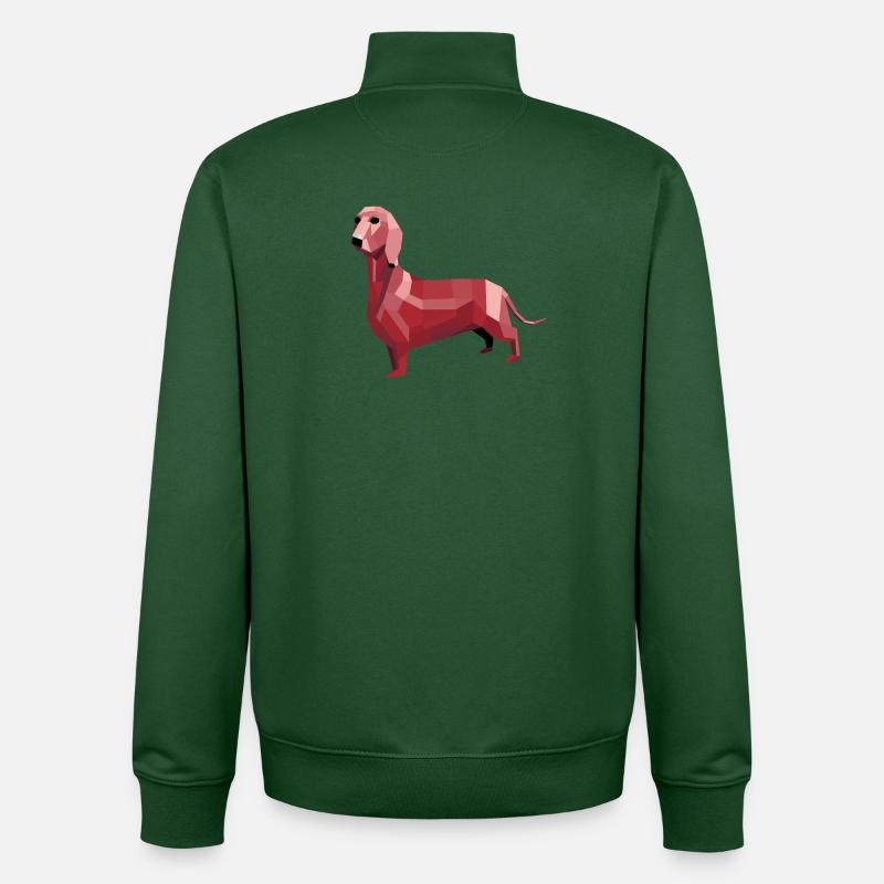 Teckel low poly rouge - Sweat zippé unisexe en coton bio Stanley/Stella - vert bouteille