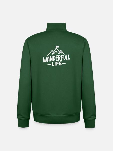 Wanderfull Life - Pun Hiking with Mountains - Unisex Organic Zip Sweatshirt by Stanley/Stella - bottle green
